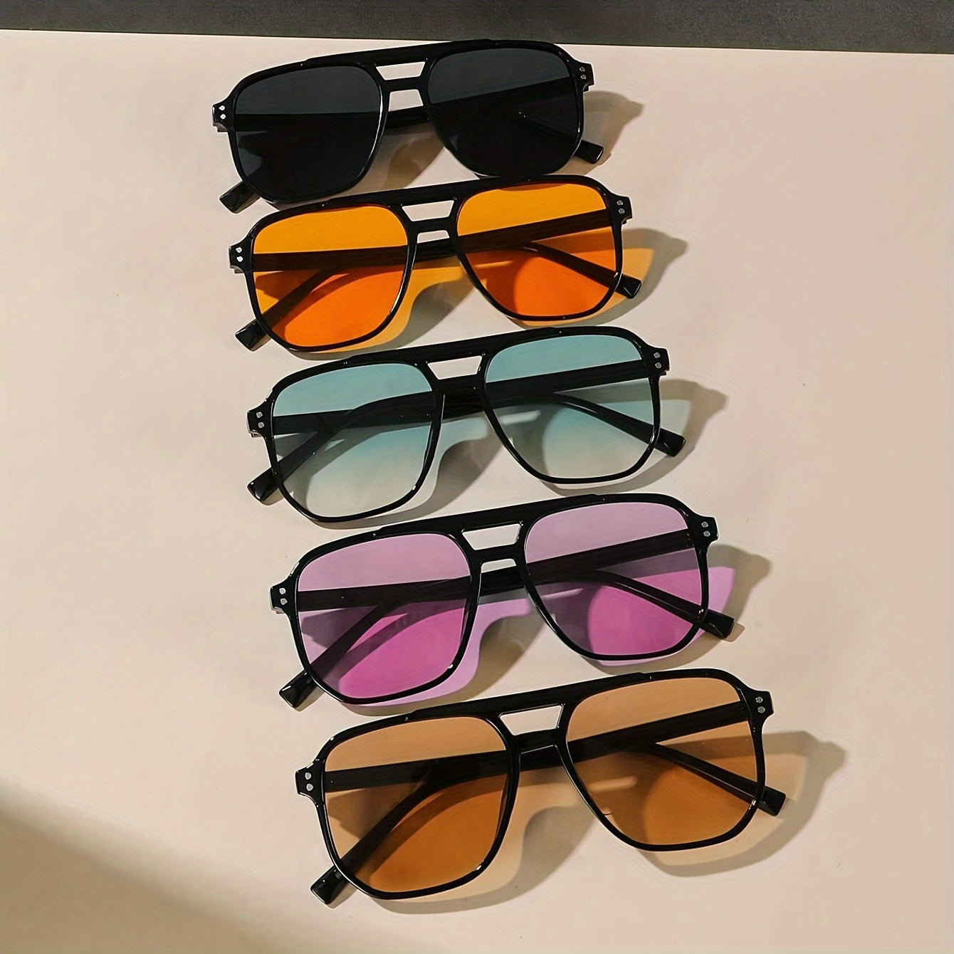 Pilot Sunglasses 5 Pack Men Women Large Square PC Frame Multicolor Lenses Fashion Casual Glasses Bulk Set for Daily Wear Office Outdoor Travel Party