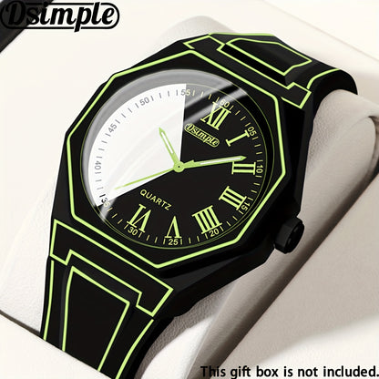Minimalist Cartoon Quartz Watch Silicone Strap Geometric Dial Unisex Casual Wristwatch for Men Women White Black Red Blue Green