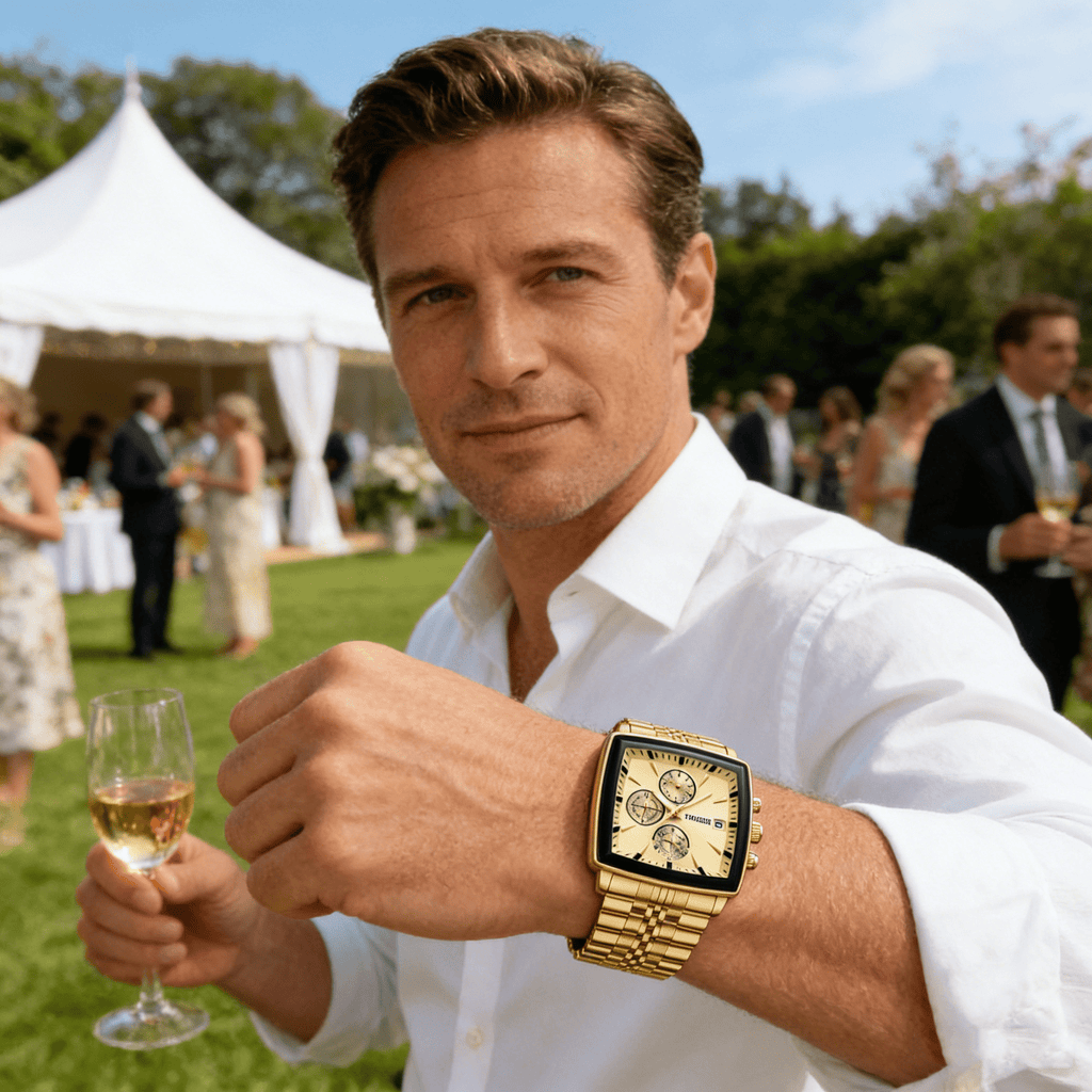 Men'S High-End New Casual Versatile Fashion Vintage Square Calendar Quartz Watch | Alloy Case, Stainless Steel Strap, Battery Powered, Non-Rechargeable Button Battery, Fashionable Design, Perfect Gift for Various Occasions