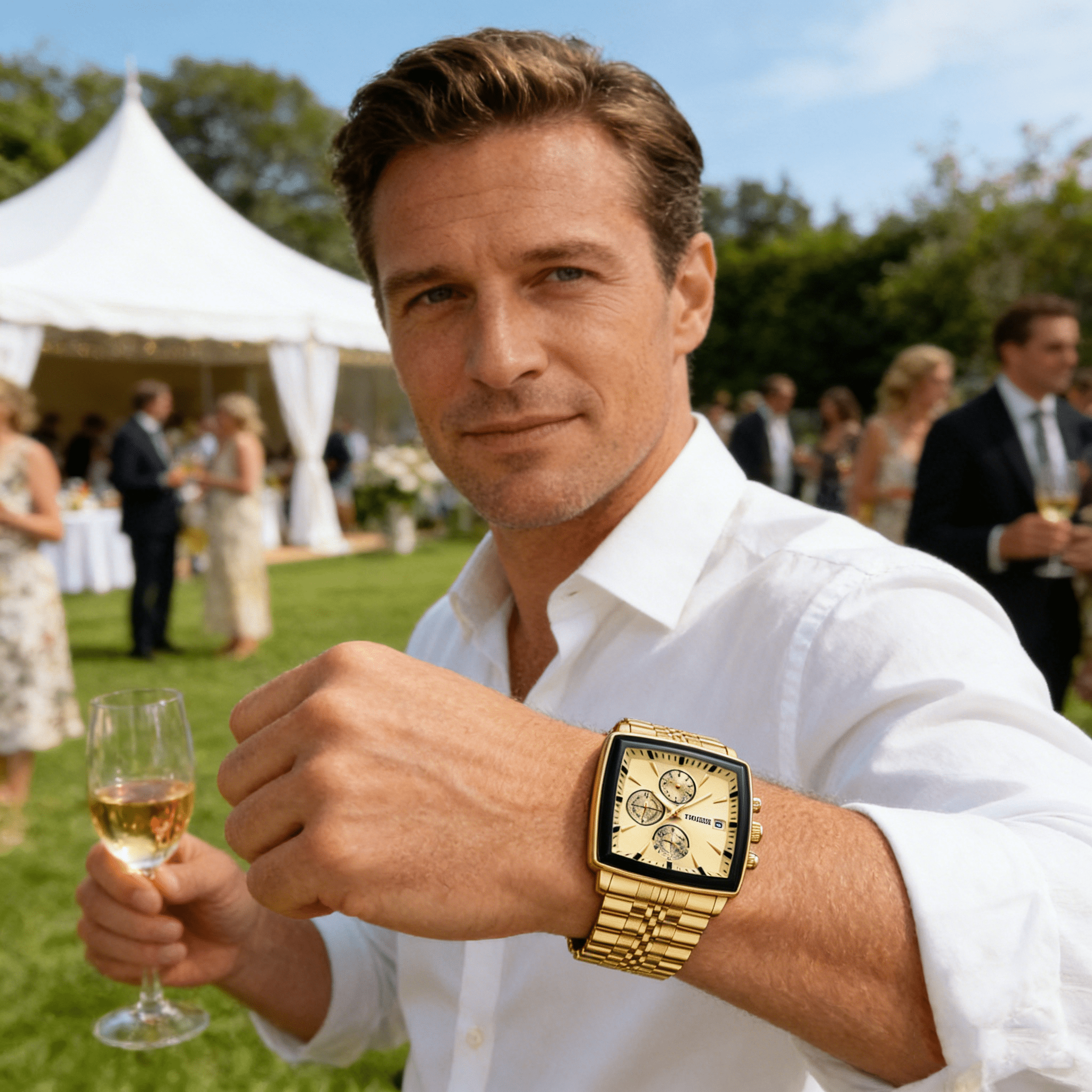Men'S High-End New Casual Versatile Fashion Vintage Square Calendar Quartz Watch | Alloy Case, Stainless Steel Strap, Battery Powered, Non-Rechargeable Button Battery, Fashionable Design, Perfect Gift for Various Occasions