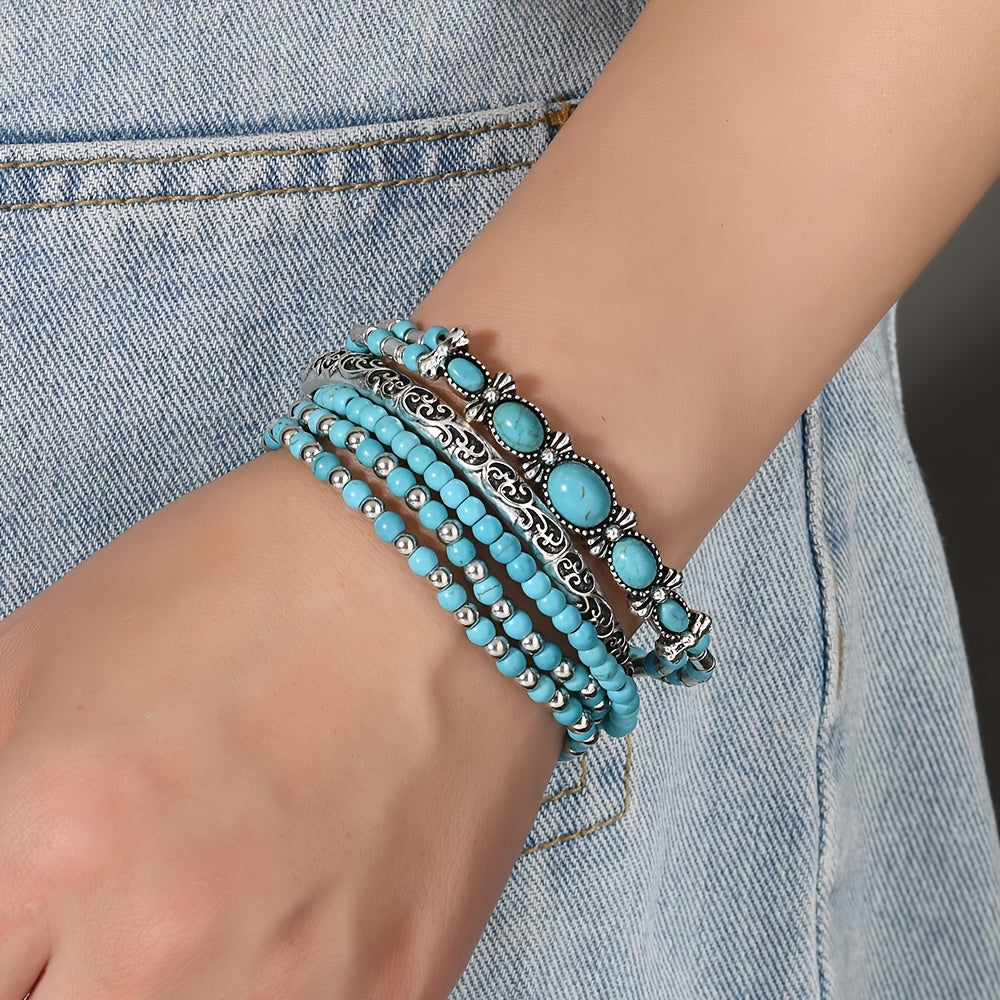 Turquoise Bracelet Set Boho Western Vintage Multilayer Stacked Beads Charms Unisex Jewelry for Daily Wear Party Festival Gift 5 16 19pcs