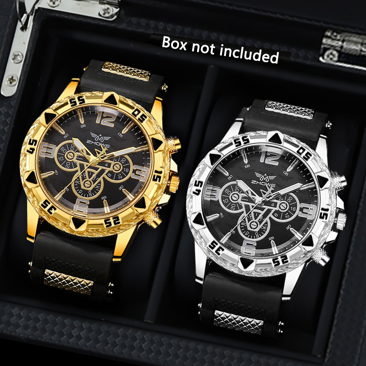 [Luxury Men's Watch] 2pcs Luxury Men's Watch - Large Dial, Silicone Strap | Sports, Casual, Business Quartz Watch