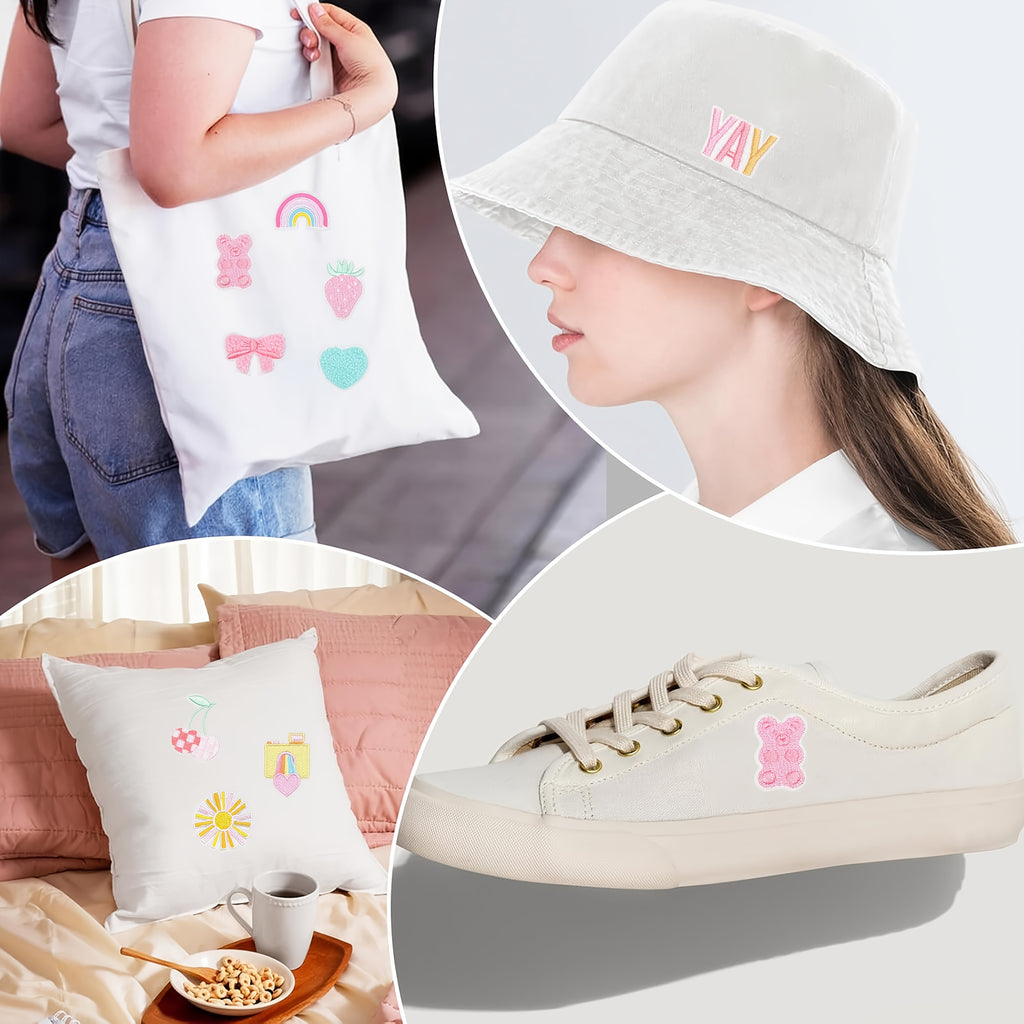 27pcs Set of Adorable Pink Sun And Rainbow Fabric Patches for Ironing, Featuring Retro Embroidery. Perfect for Crafts, These Decorative Stickers Are Ideal for Clothing, Jeans, Backpacks, Denim Jackets, Dresses, And Hats
