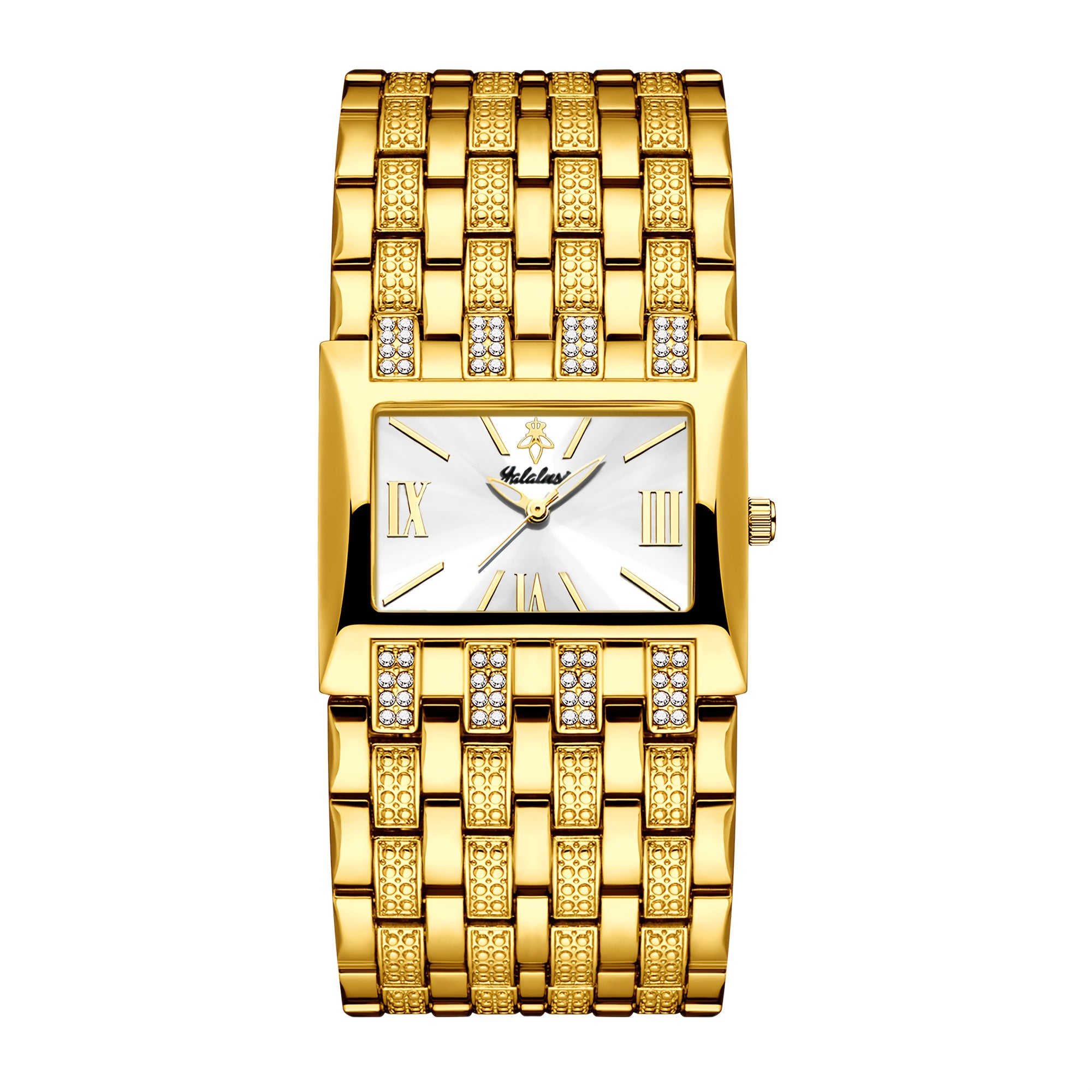 1pc Yalalusi Men'S Fashion Watch | Luminous Pointer, Business Golden, Casual Splicing Wristband, Easy Rhinestone Decoration, Gift Box And Strap Remover, Ideal For Father And Friends Gift