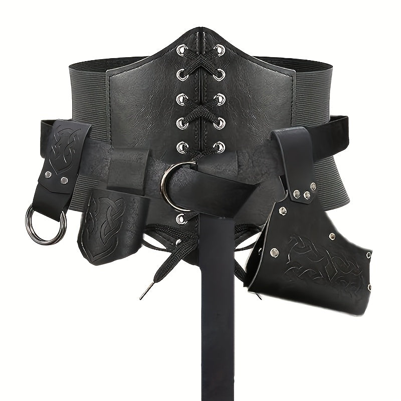 5pcs Medieval Renaissance Costume Set – Fashion Faux Leather Belt, Corset, Viking Horn Decoration, Vintage Prop & Accessory Pack for Halloween & Cosplay Unisex