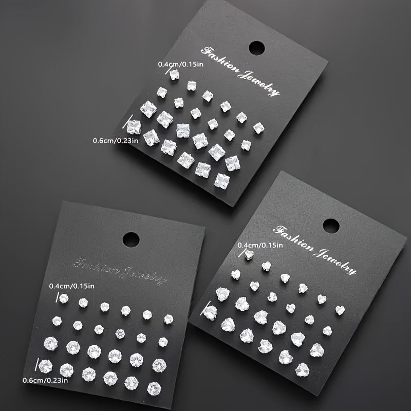 925 Silver Set of 36 Pairs of Fashionable Geometric Heart-shaped Earrings for Women. The Classic Multi-purpose Style Is Suitable for Daily Wear, Parties, Vacations, and as a Gift.