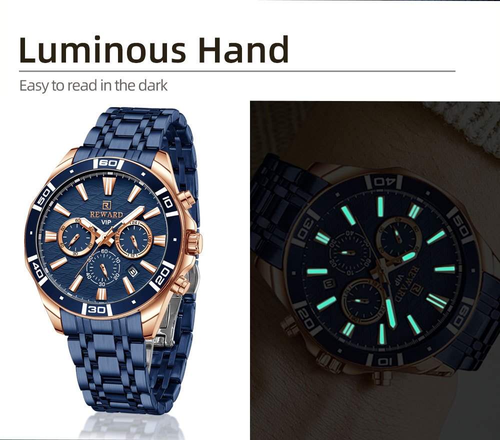 Men's Chronograph Sport Watch | Stainless Steel Quartz Wristwatch with Luminous Display, Premium Business Dress Watch for Men in Silver, Blue, Rose Gold & Black