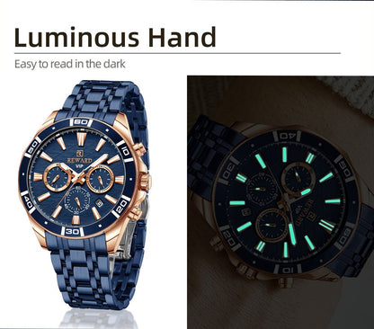 Men's Chronograph Sport Watch | Stainless Steel Quartz Wristwatch with Luminous Display, Premium Business Dress Watch for Men in Silver, Blue, Rose Gold & Black
