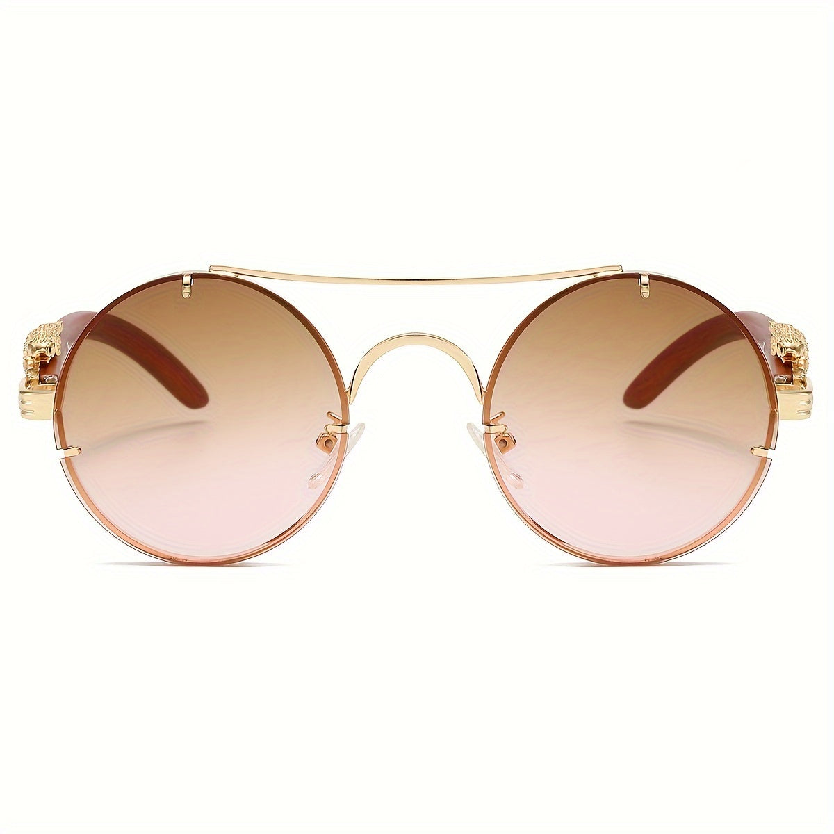 Round Metal Frame Sunglasses Double Bridge Gradient PC Lenses Leopard Hinge Luxury Fashion Eyewear Men Women 8 Colors Vacation Street Style Includes Case