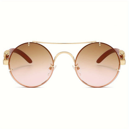 Round Metal Frame Sunglasses Double Bridge Gradient PC Lenses Leopard Hinge Luxury Fashion Eyewear Men Women 8 Colors Vacation Street Style Includes Case