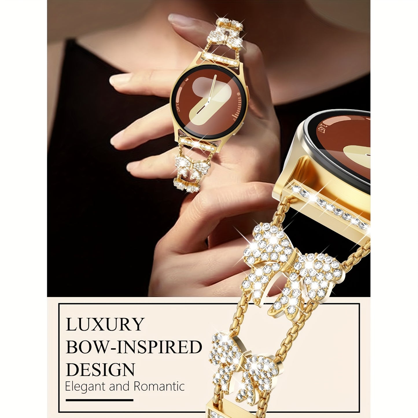Rhinestone Bowknot Samsung Galaxy Watch Band for Women — BIIFAKOO Elegant Bracelet Strap, Fits Galaxy Watch 7/FE/6/5/2 40-47mm, Stylish Gift