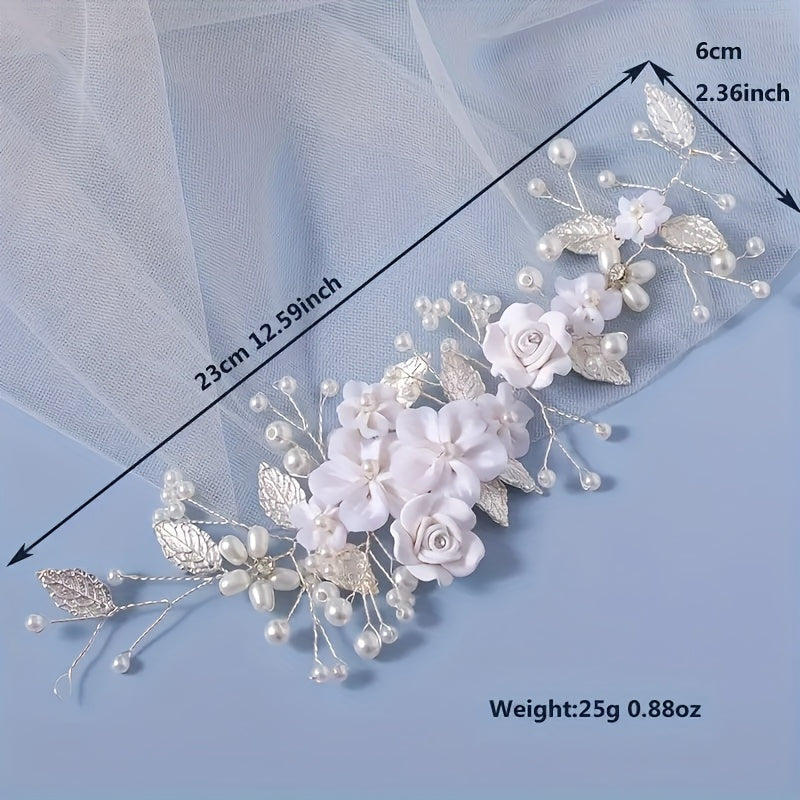 1pc of Floral Hair Accessory for Brides, Featuring Artificial Pearls And Leaves, Suitable for Weddings And Everyday Wear