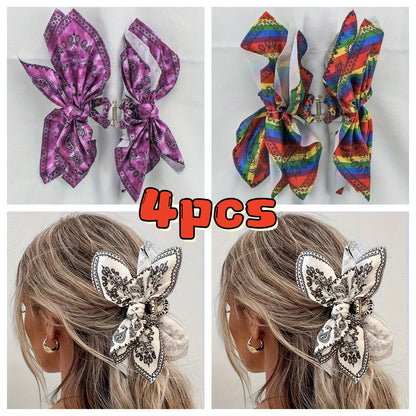 Hair Claw Clips 4pcs Vintage Bow Nonslip Strong Hold Jaw Clip Boho Style Hair Accessories for Women Girls Thick Thin Hair All Types