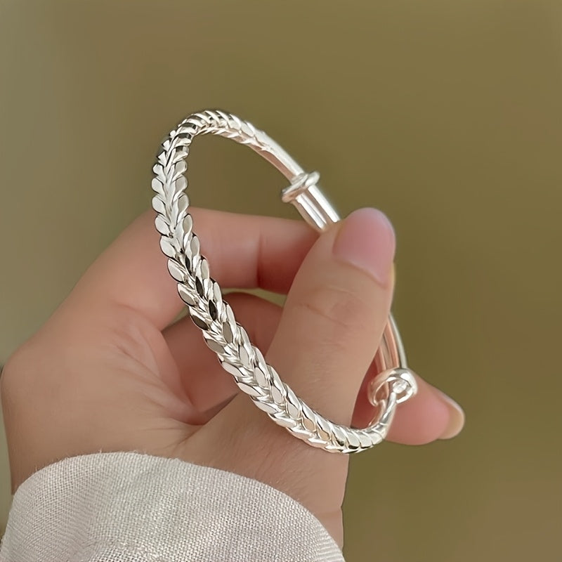 999 Sterling Silver Bracelet Bohemian Wheat Shape Adjustable Bracelet, Suitable for And Ladies' Daily Wear for Holiday Anniversary Valentine's Day Birthday Gift
