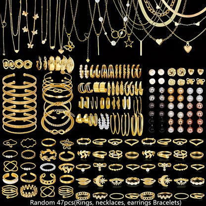 Boho Jewelry Set 37 47 50 71 87 Pieces Earrings Necklaces Rings Bangles Stackable Bohemian Accessories for Daily Festival Wear Women