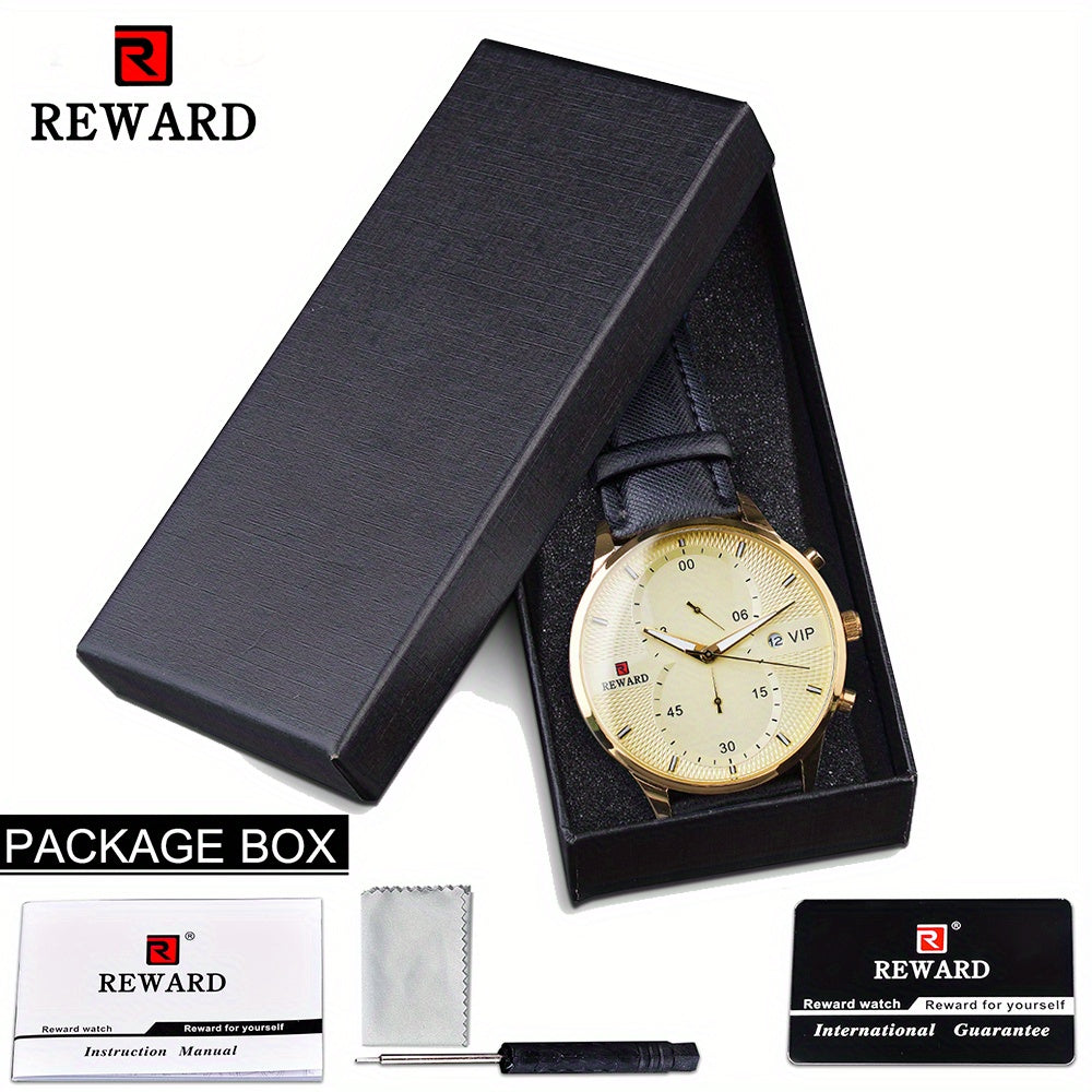 [1pc Men's Watch] 1pc Men's Black Golden Quart Watch | PU Leather Strap, with Gift Box