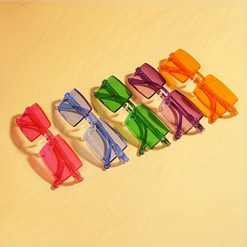 10pcs Set of Candy-Colored Frameless Rectangular Plastic Glasses- Colorful Fun Design, Ideal Accessories for Parties, Weddings, Gatherings, and Holiday Events| Durable Plastic Material| A must-have for photo decoration