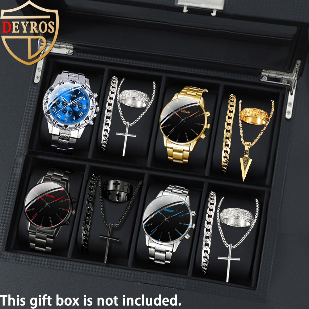 16pcs/ Set, Watches for Men, 4pcs Fashion Mens Watches Multi Color Combination Quartz Men Watches Sets Analog Wrist Watch Sets & 12pcs Mens Fashion Bracelet+Necklace+Ring Jewelry Set - Christmas, Halloween Gift, Reloj Para Hombre
