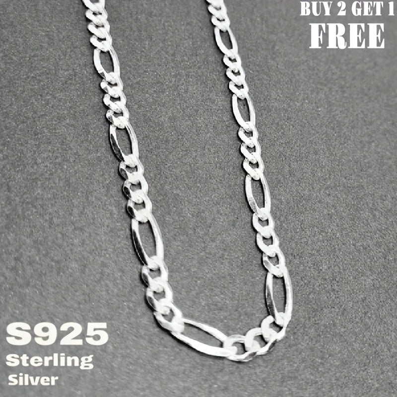 925 Silver Figaro Chain Necklace 6mm - Genuine Sterling Silver Unisex Necklace for Men & Women, 22 to 24 Inch, Fashionable Versatile Jewelry, Gift Box Included