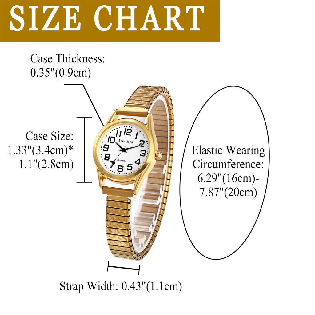 Analog Quartz Elastic Watch, Stretch Wristwatch, Round Case, Expandable Strap, Large Arabic Numerals Scale Dial, Clear And Easy to Read, Suitable for Daily Casual Business Wear, Birthday Christmas Gift Suitable for teens