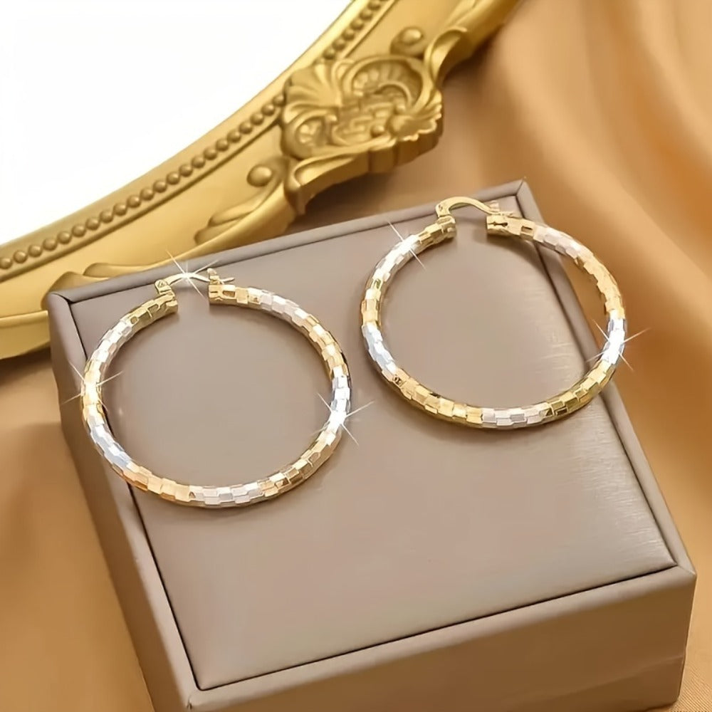 Earring Set for Women - Mixed Hoop Set, 4 Pairs in Gold and Silver Tone - product detail view 3
