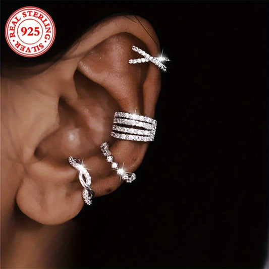 Earrings for Women - Clip On 925 Sterling Silver for - Multi-Prong Inlay Shiny Crystal Clip - main product view