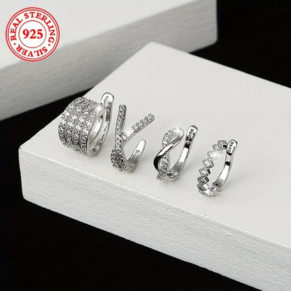 Earrings for Women - Clip On 925 Sterling Silver for - Multi-Prong Inlay Shiny Crystal Clip - product detail view 2