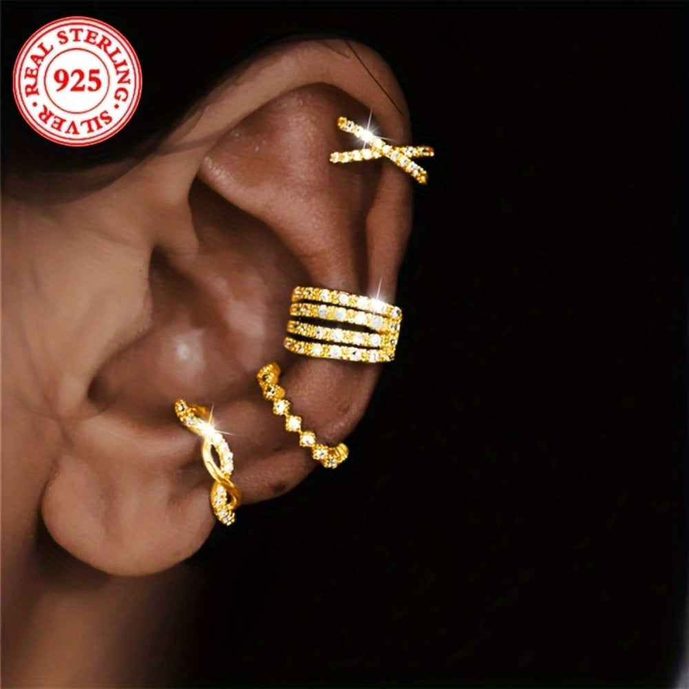 Earrings for Women - Clip On 925 Sterling Silver for - Multi-Prong Inlay Shiny Crystal Clip - product detail view 5