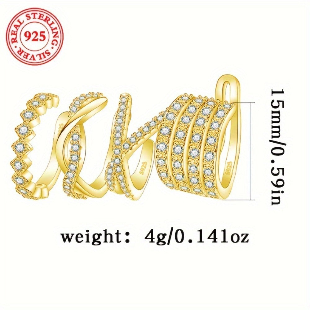 Earrings for Women - Clip On 925 Sterling Silver for - Multi-Prong Inlay Shiny Crystal Clip - product detail view 6