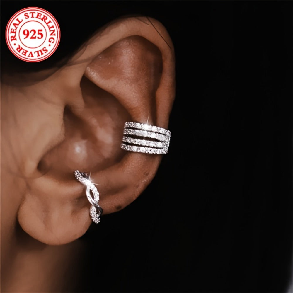 Earrings for Women - Clip On 925 Sterling Silver for - Multi-Prong Inlay Shiny Crystal Clip - product detail view 7