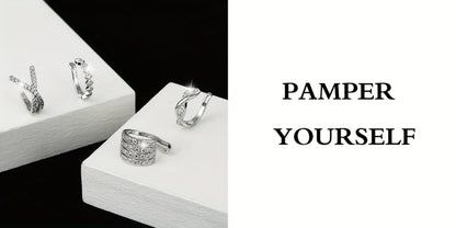 Earrings for Women - Clip On 925 Sterling Silver for - Multi-Prong Inlay Shiny Crystal Clip - product detail view 10
