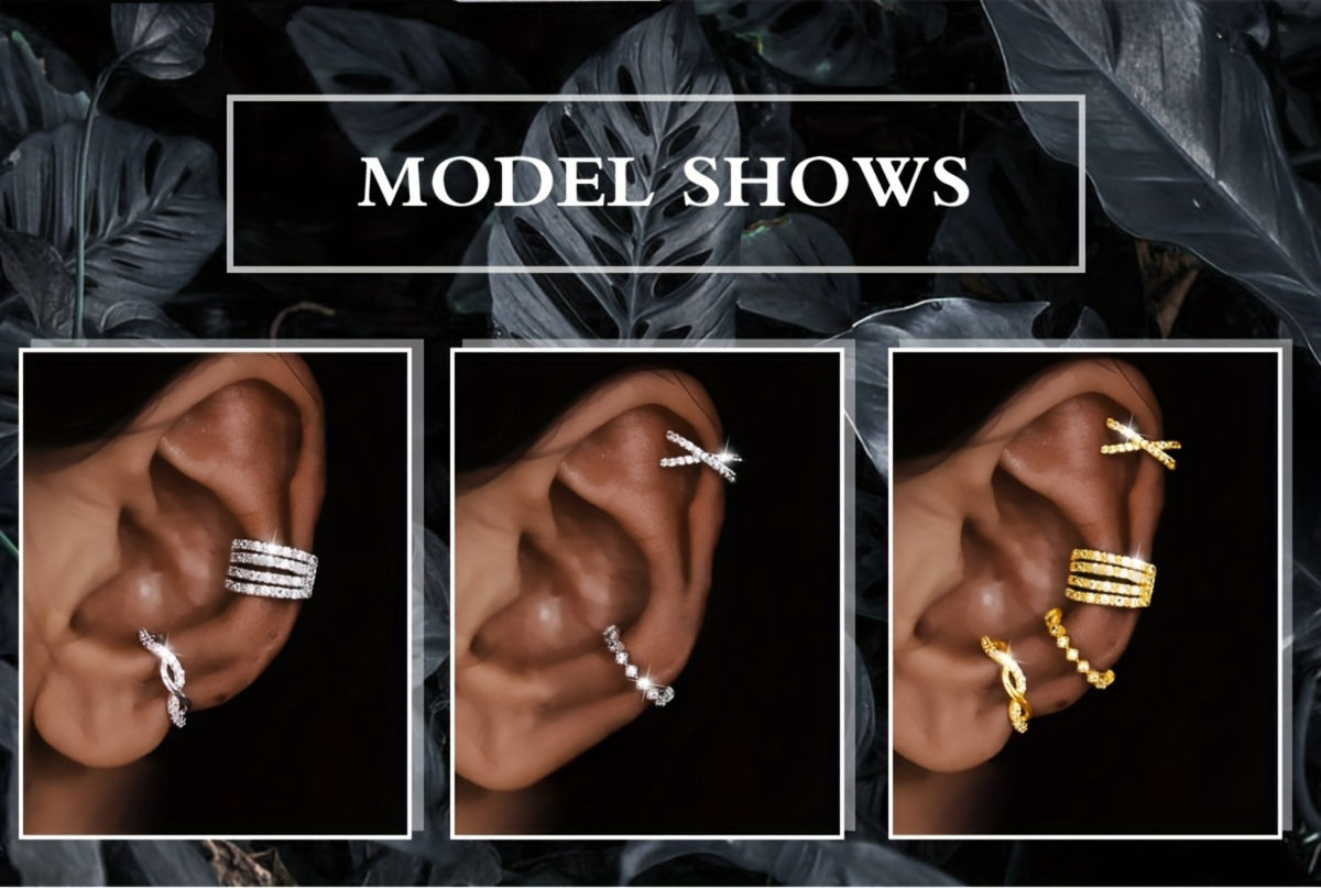 Earrings for Women - Clip On 925 Sterling Silver for - Multi-Prong Inlay Shiny Crystal Clip - product detail view 11