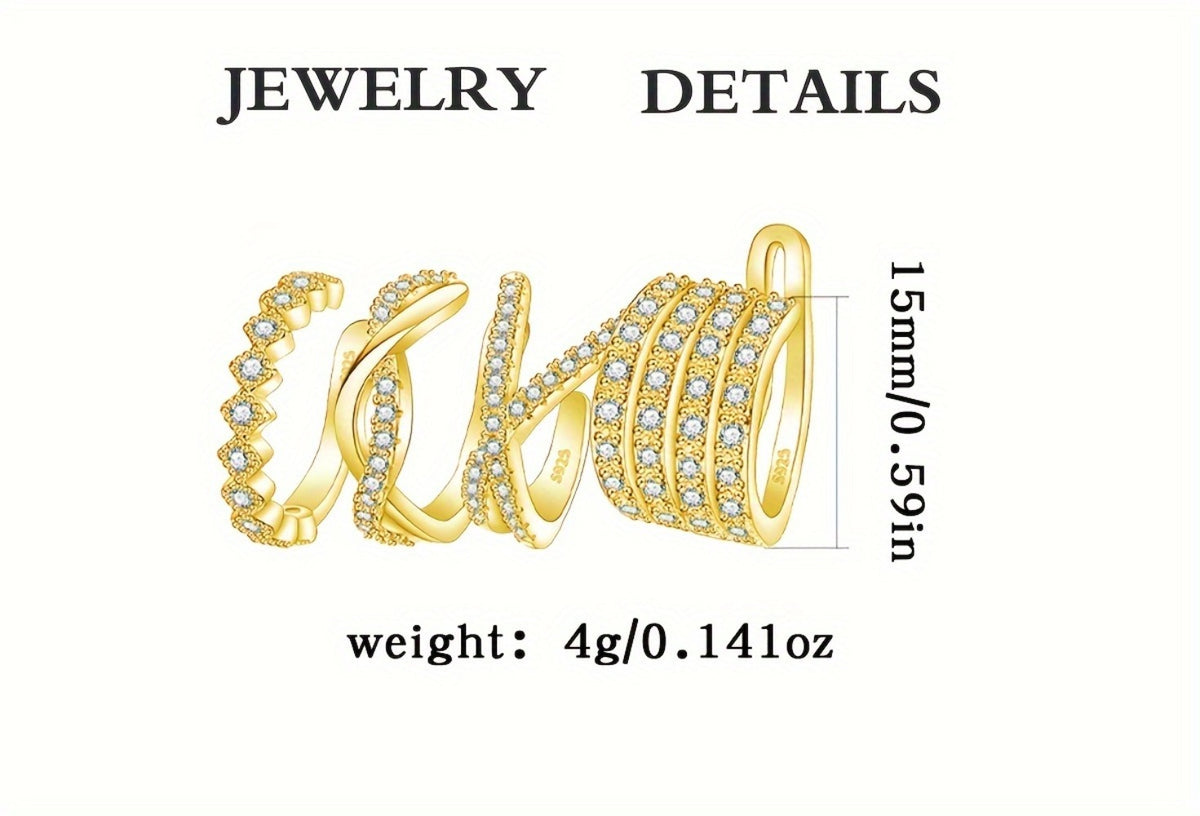 Earrings for Women - Clip On 925 Sterling Silver for - Multi-Prong Inlay Shiny Crystal Clip - product detail view 12