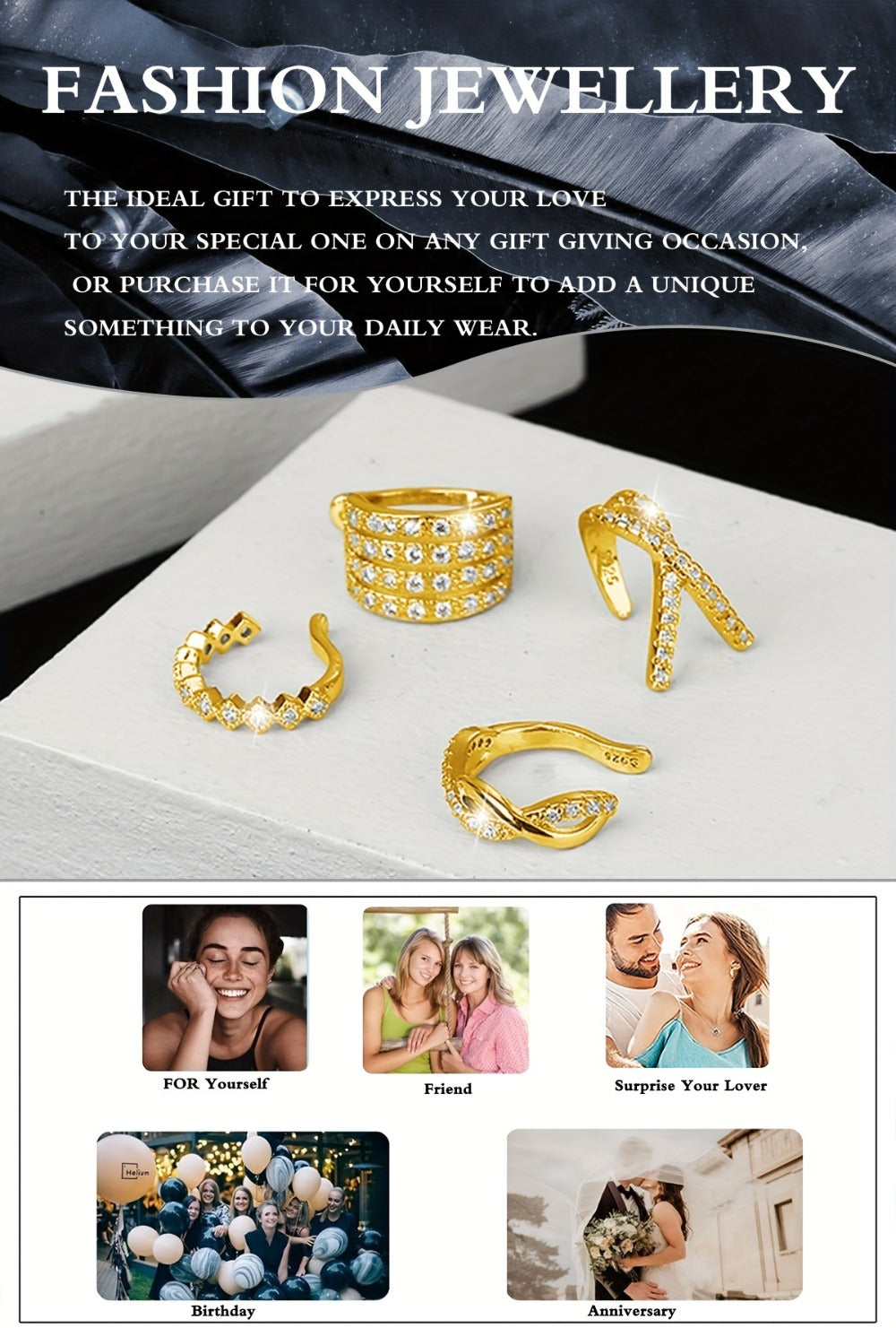 Earrings for Women - Clip On 925 Sterling Silver for - Multi-Prong Inlay Shiny Crystal Clip - product detail view 13