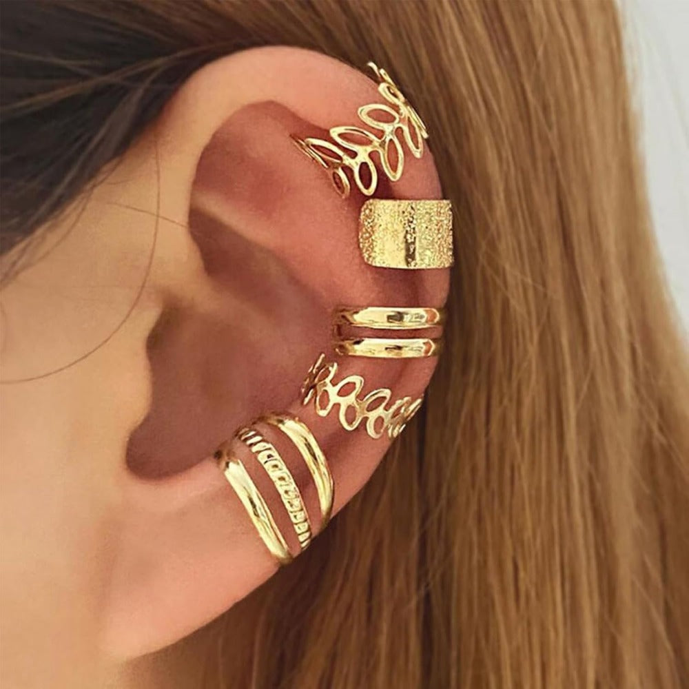 Earrings for Women - Ear Cuff Set for 5pcs Non-Piercing Clip-On Cartilage , Hypoallergenic Gold - product detail view 12