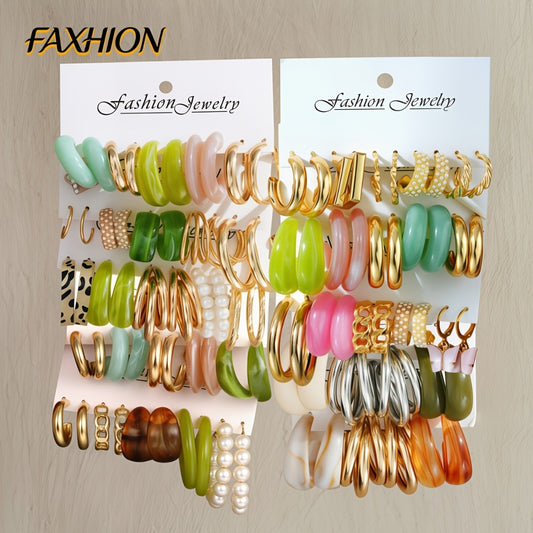 Earrings for Women - Geometric Earring Set 20 30pcs Colorful Multi-Style Random Assorted - main product view