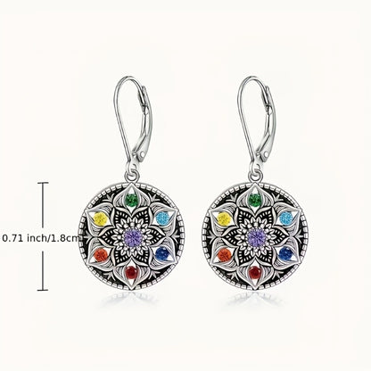 Earrings for Women - Lotus Chakra 925 Sterling Silver Yoga Lotus Pendant 7 Chakras Flower of - product detail view 4