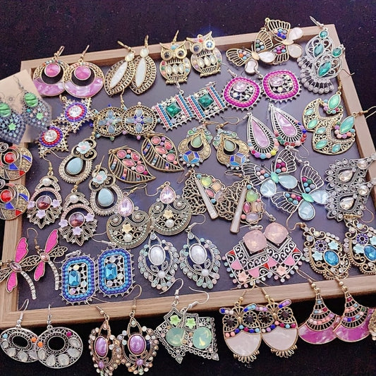 Earrings for Women - Set 20 Pairs Assorted - Retro Ethnic Style Zirconia Inlaid Mixed for - main product view