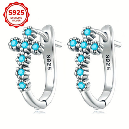 Earrings for Women - Turquoise Cross 925 Sterling Silver Blue Synthetic Turquoise Inlay - product detail view 2