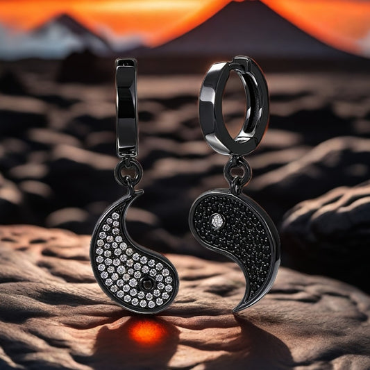 Earrings for Women - Yin Yang Unisex 304 Stainless Steel Rhinestone Tai Chi Balance Design - main product view