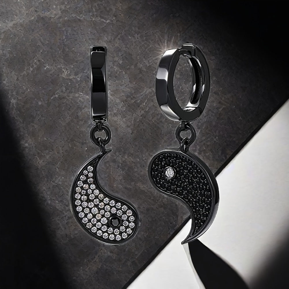 Earrings for Women - Yin Yang Unisex 304 Stainless Steel Rhinestone Tai Chi Balance Design - product detail view 4