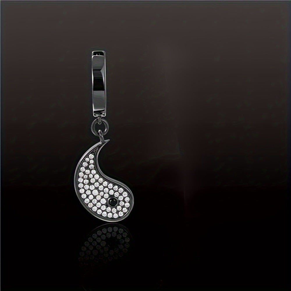 Earrings for Women - Yin Yang Unisex 304 Stainless Steel Rhinestone Tai Chi Balance Design - product detail view 6