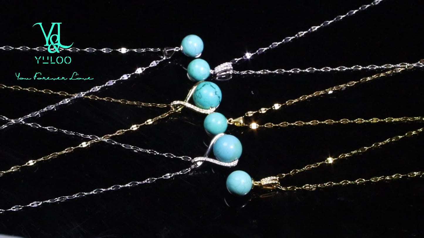 Turquoise Pendant Necklace S925 Sterling Silver Natural Genuine Turquoise 18+2 Inch Adjustable Chain with Bonus Earrings Gift for Women