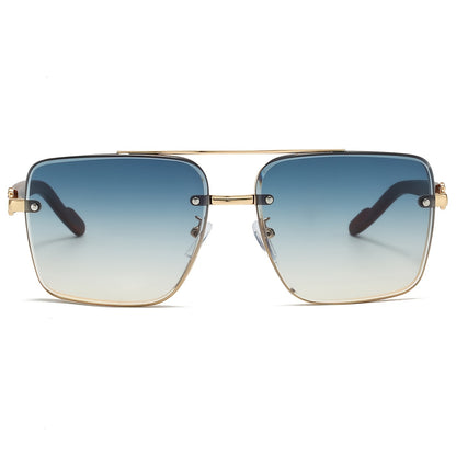 Square Sunglasses Women Men Double Bridge Gold Frame, Vintage Wood Grain Texture Light Luxury Fashion Eyewear, UV Protection for Driving Travel Street Photography Daily Wear — 6 Color Options