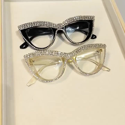 Cat Eye Reading Glasses Blue Light Blocking 2 Pack Women Rhinestone Decor Fashion Readers PC Frame Multiple Strengths Home Office Party Gift for Mom Girlfriend