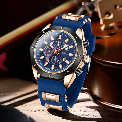 Men's Large Dial Quartz Watch with Auto Calendar | Stainless Steel Strap, Business Sports Wristwatch – Available as Watch Only or Watch & Jewelry Set