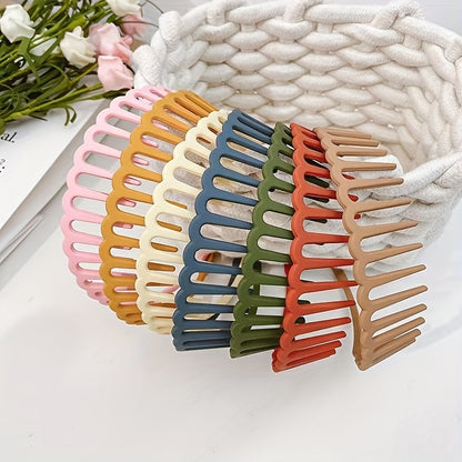 Face Wash Headbands for Women 5 Pack – Long Tooth Non-Slip Matte Plastic Hair Bands, Wide Toothed Spa Headbands for Skincare Routine, Makeup, Travel & Daily Face Washing