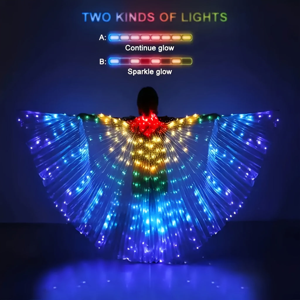 Wings And Cape Set with LED Lights - Vibrant Glowing Apparel Perfect for Halloween, Christmas, Thanksgiving Celebrations, Stage Shows, And Carnivals. Foldable Design (Batteries Not Included)