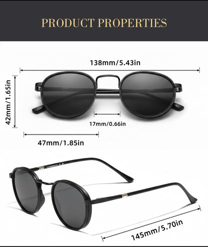 Polarized Sunglasses Round Metal Frame – TAC Lens UV Protection for Men & Women, Lightweight Eyewear with Durable Case, Driving Fishing Travel Hiking, Brown Black Gold Silver Gray