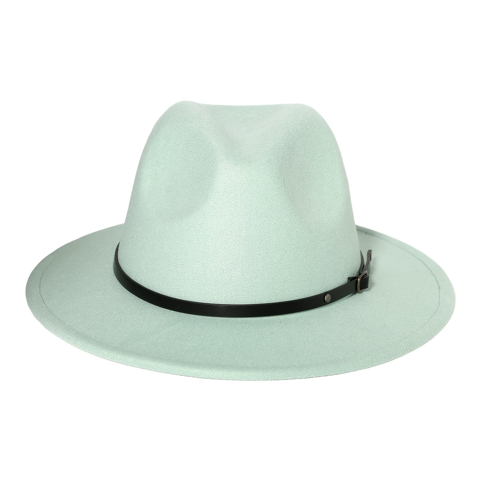Classic Felt Panama Hat with Belt Buckle - Women's Men's Wide Brim Fedora Hat Trilby Cap